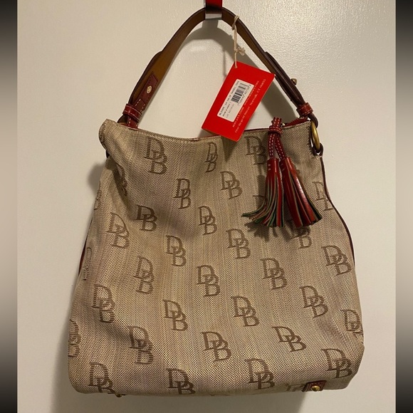 NWT Dooney and Burke Tulip Tassel Tote Handbag - Brand New Brown and Amber - Picture 10 of 12